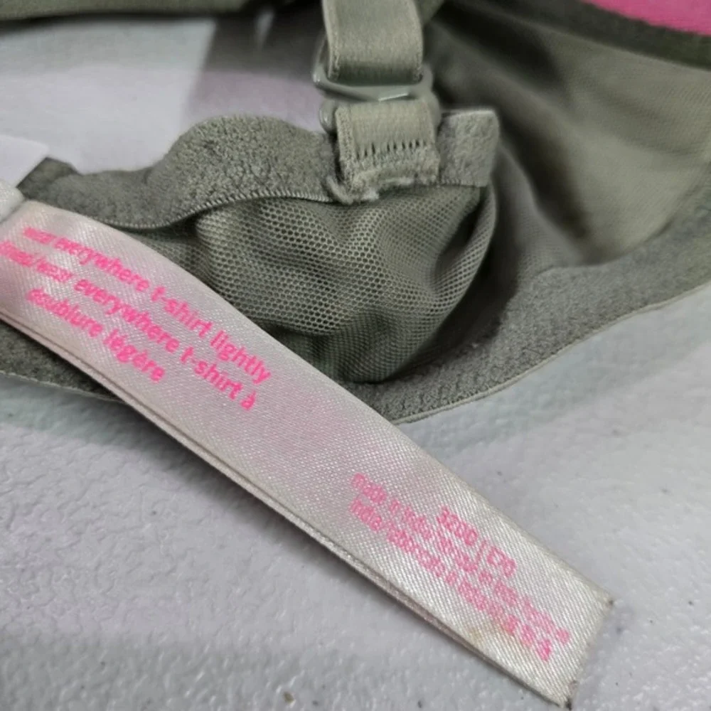 Victoria Secret PINK Women Bra 32DD Green T Shirt Lightly Lined Pineapple‎